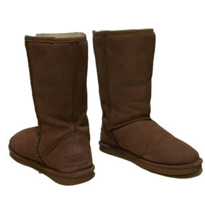 Lugz Tan Suede Fleece Lining Round Toe  Mid Calf Platform Sole Pull On Fall Boot